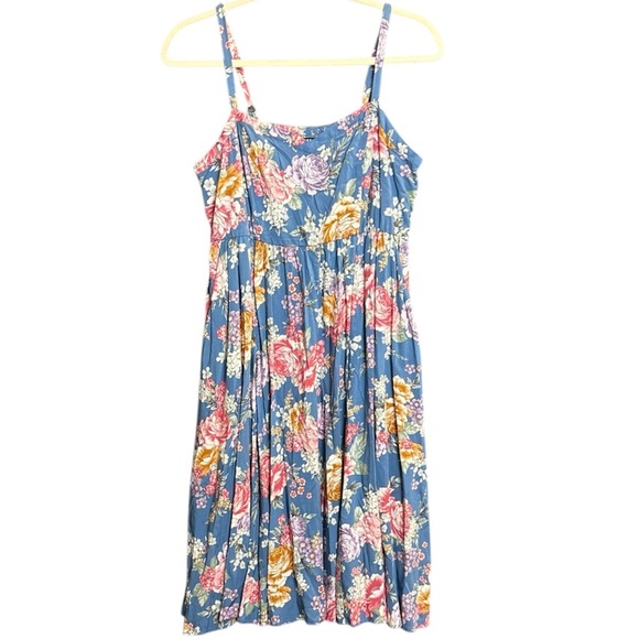 torrid Dresses & Skirts - Torrid Dress Challis Sweetheart 1X Blue Floral Pockets Midi  Fit Flare Cottage